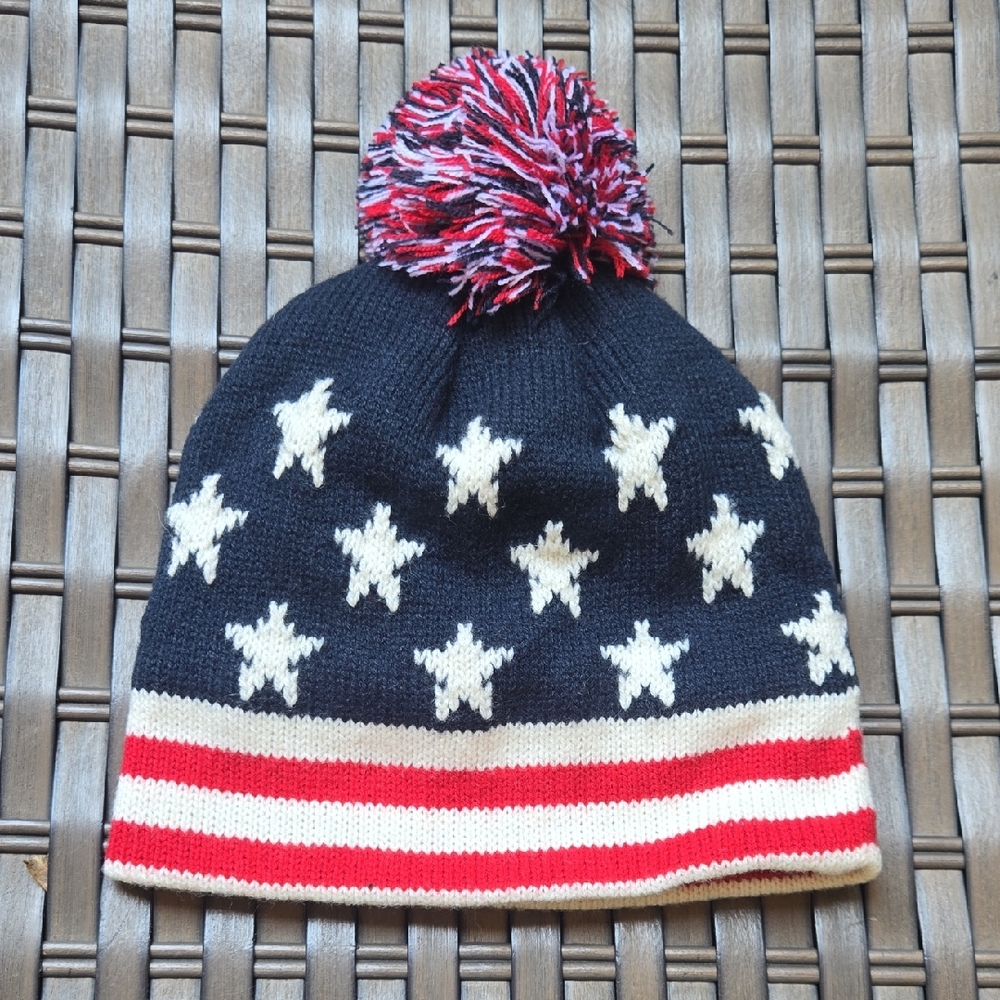 Tobi Black and White Knit Hat with Pom-Pom